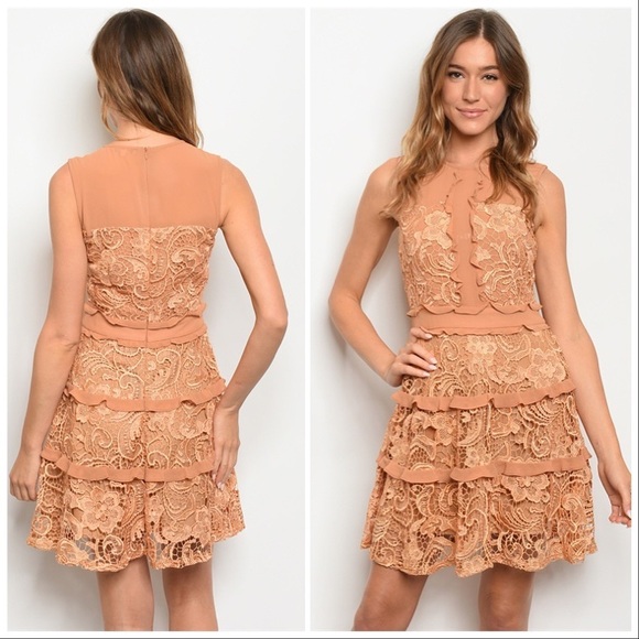 Dreamy Caramel Crochet Party Dress - Picture 4 of 4